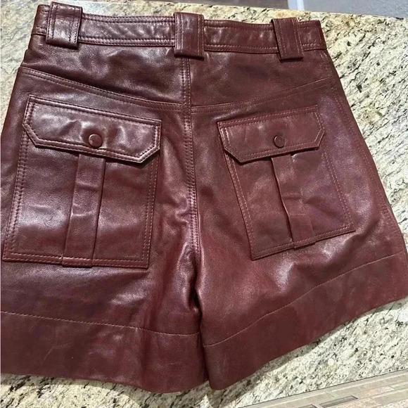 Rare! Ganni 100% lamb leather burgundy high waisted shorts sz 36 FR US 4 fall - Picture 10 of 14